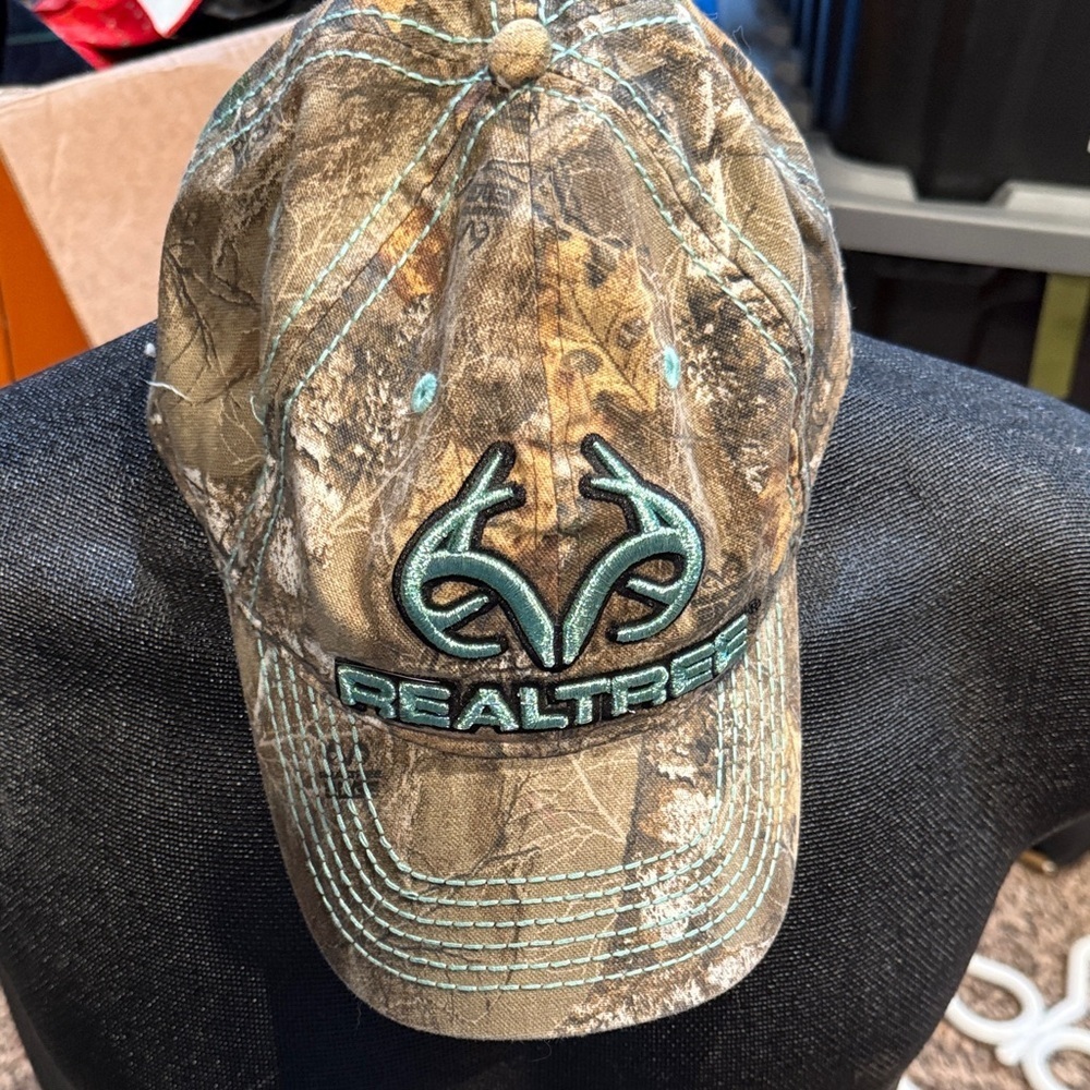 Realtree Camo Hat with Teal Embroidered Logo